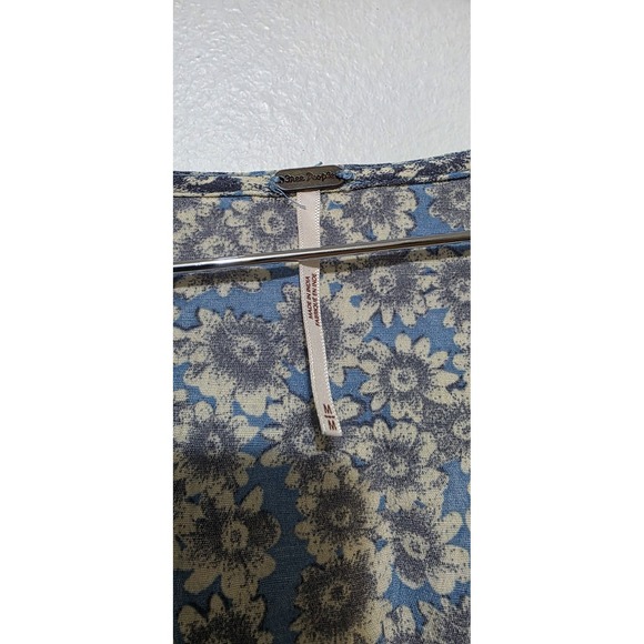 Free People Blue Floral Print Sun Dress Laced Up Mini Sleeves Back M Boho Fairy - Picture 8 of 14